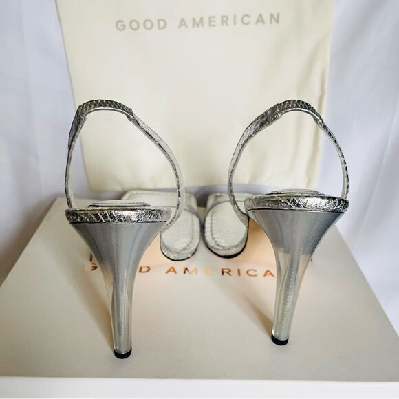 GOOD AMERICAN Heels Silver Snake Lucite Heels Size 12 square toe - Picture 7 of 12